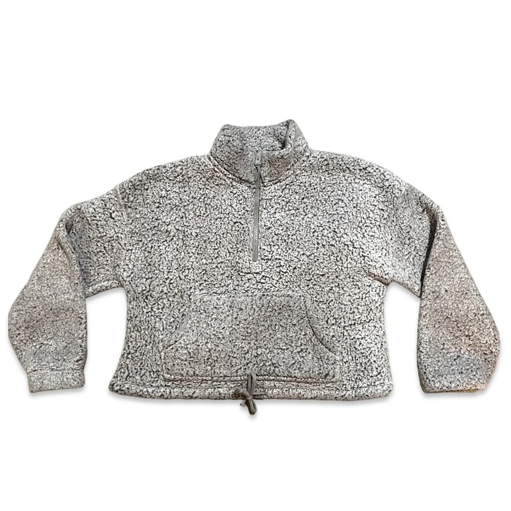 Hippie Rose Soft Gray Sherpa Teddy Quarter Zip Pullover Sweatshirt Small - Picture 2 of 10